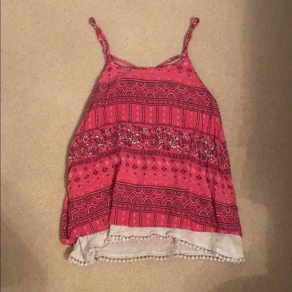 Pink, navy blue, and white tank